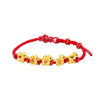 六福珠寶黃金串飾 - “五福馬”999足金鎏彩串飾連手繩