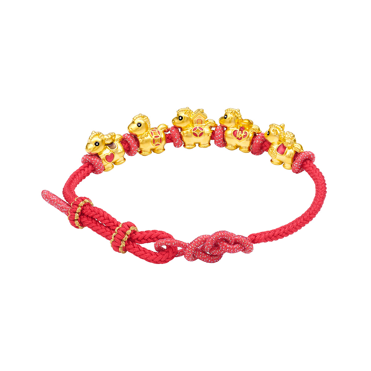 六福珠寶黃金串飾 - “五福馬”999足金鎏彩串飾連手繩