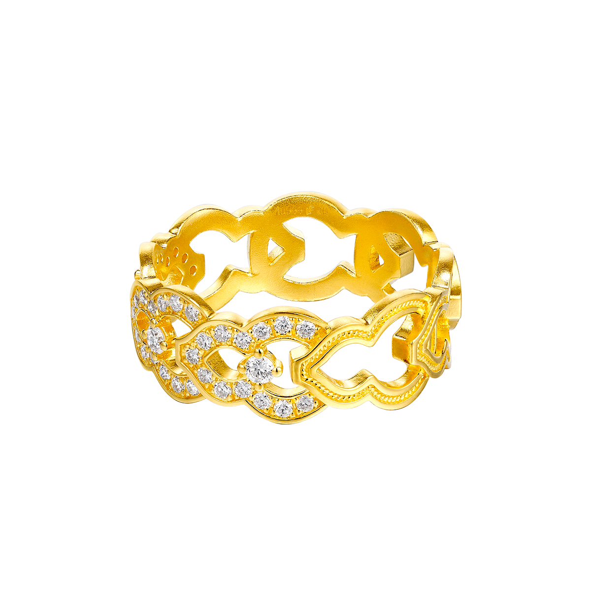 六福珠寶黃金戒指 - "福祿雙至"999足金鑽石戒指