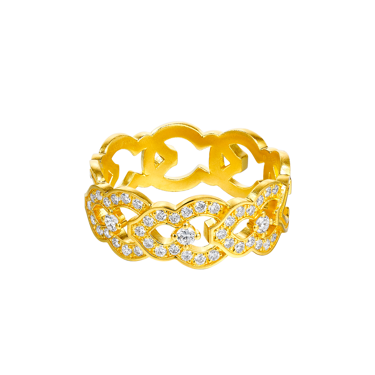 六福珠寶黃金戒指 - "福祿雙至"999足金鑽石戒指