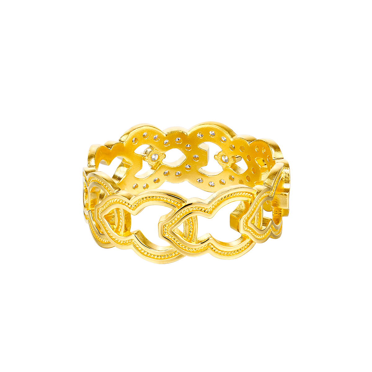 六福珠寶黃金戒指 - "福祿雙至"999足金鑽石戒指