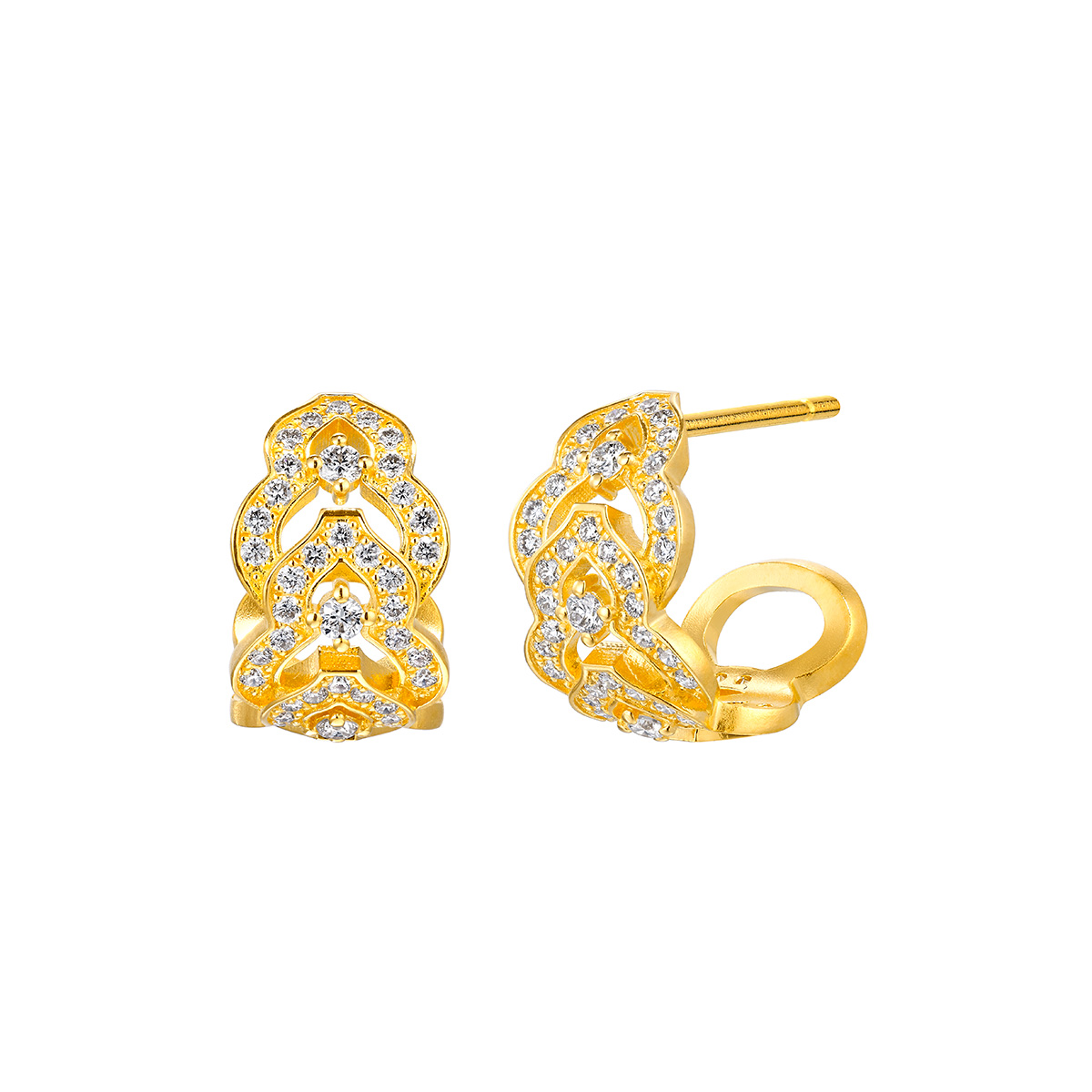 六福珠寶黃金耳環 - "福祿雙至"999足金鑽石耳環