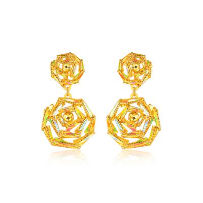 六福珠寶黃金耳環 - “冰‧鑽玫瑰”999足金耳環