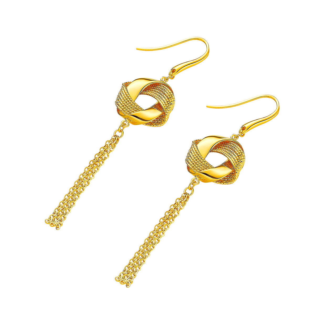 六福珠寶黃金耳環 - "精彩都市"流蘇線條990黃金耳環