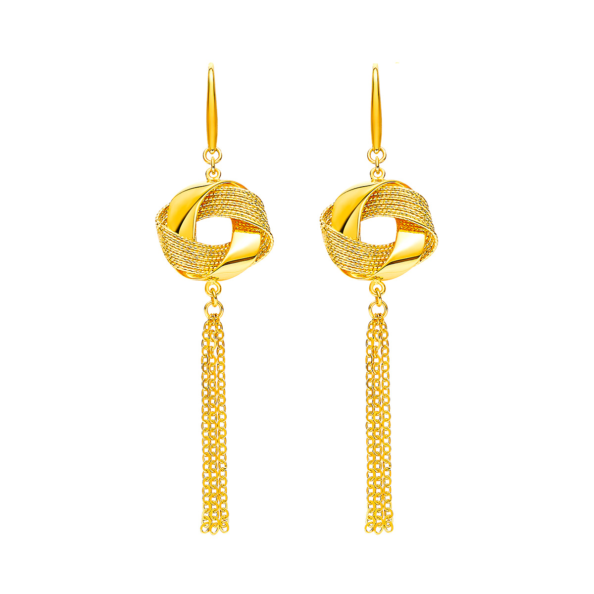 六福珠寶黃金耳環 - "精彩都市"流蘇線條990黃金耳環