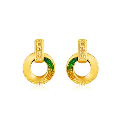 六福珠寶黃金耳環 - "安定長樂"999.9黃金耳環