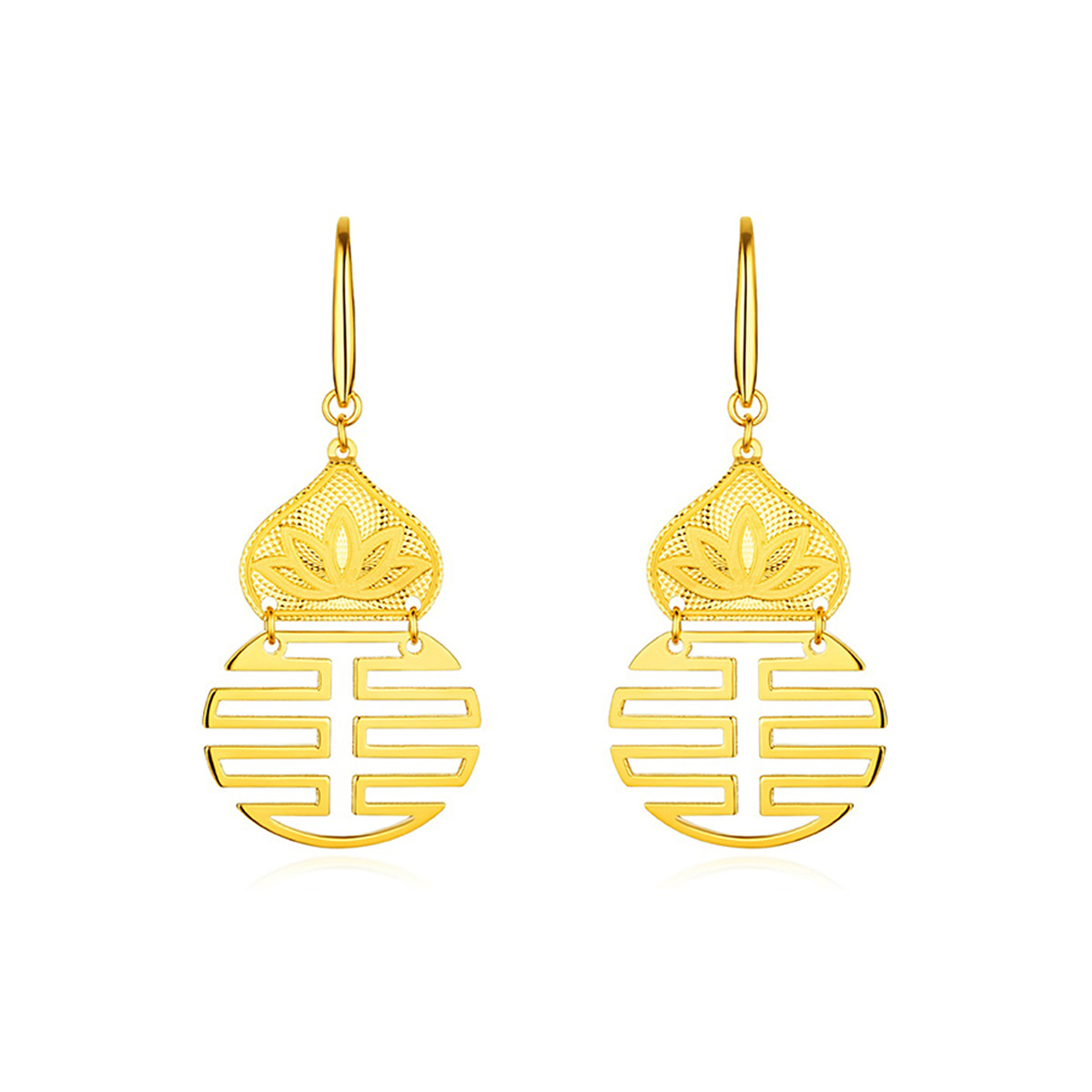 $t('六福珠寶')黃金耳環 - "寶蓮福祿"葫蘆形990黃金耳環