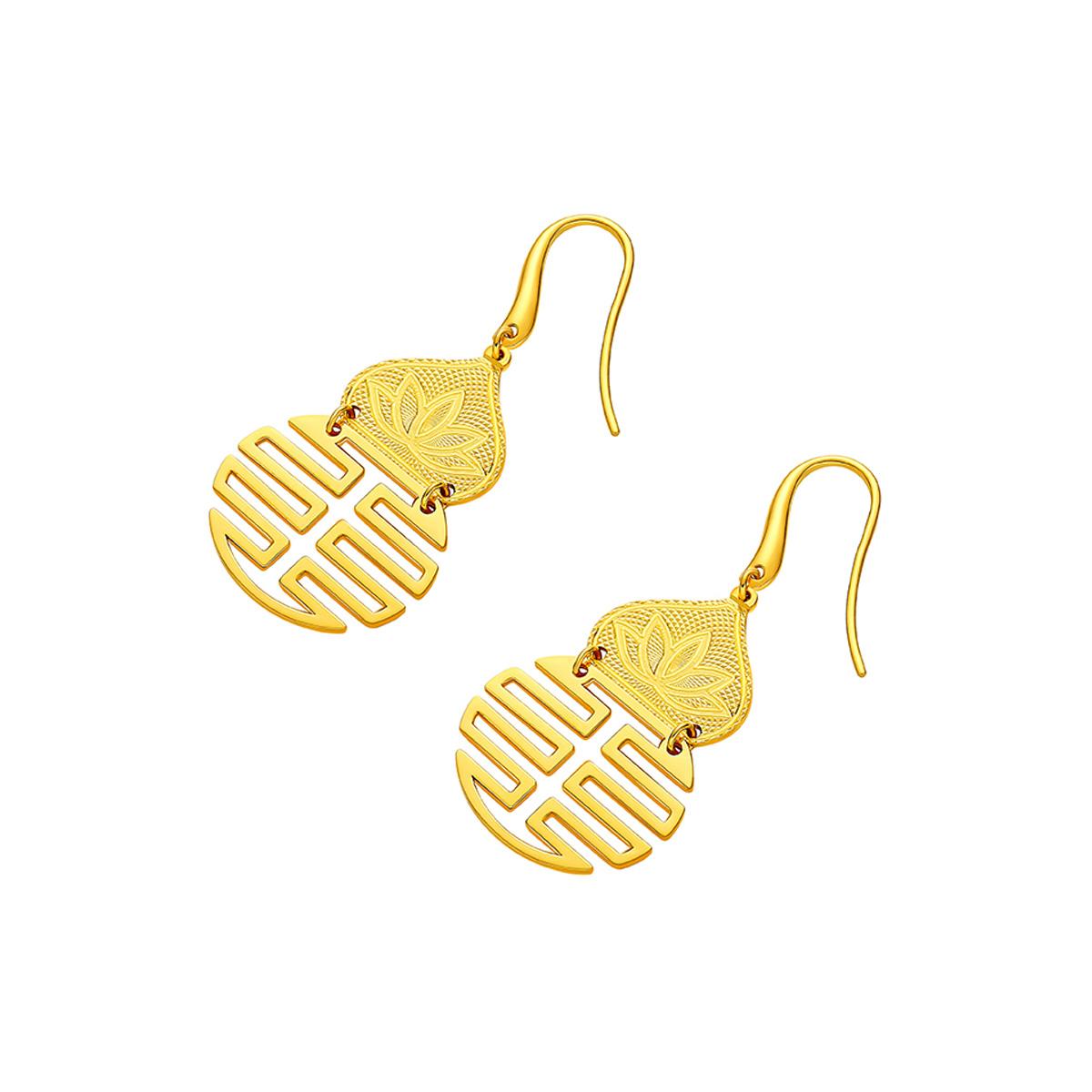 六福珠寶黃金耳環 - "寶蓮福祿"葫蘆形990黃金耳環