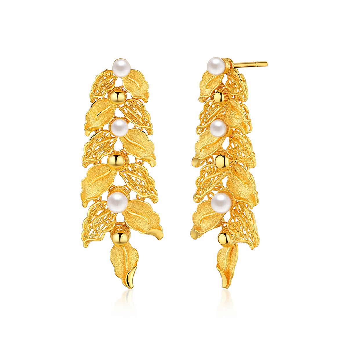 六福珠寶黃金耳環 - “珍「桂」摯愛”999.9黃金珍珠耳環
