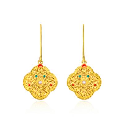 六福珠寶黃金耳環 - "幸運寶相"琺瑯珍珠999.9黃金耳環