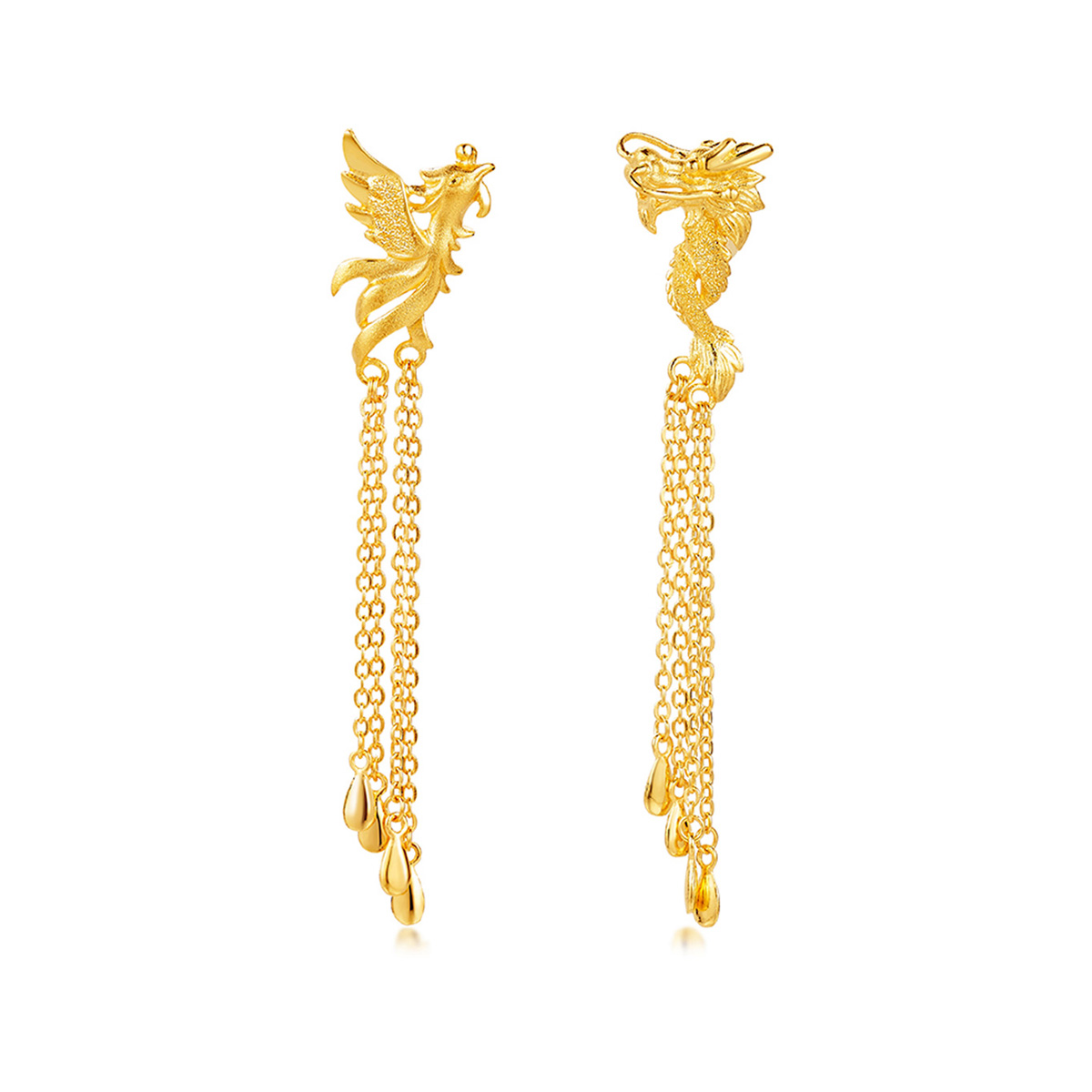 六福珠寶黃金耳環 - “龍鳳呈祥”999.9黃金耳環