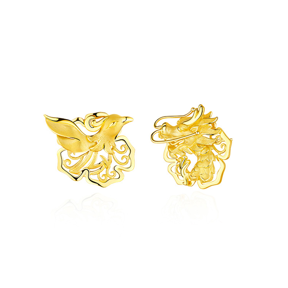 六福珠寶黃金耳環 - “天成佳偶”999.9黃金耳環