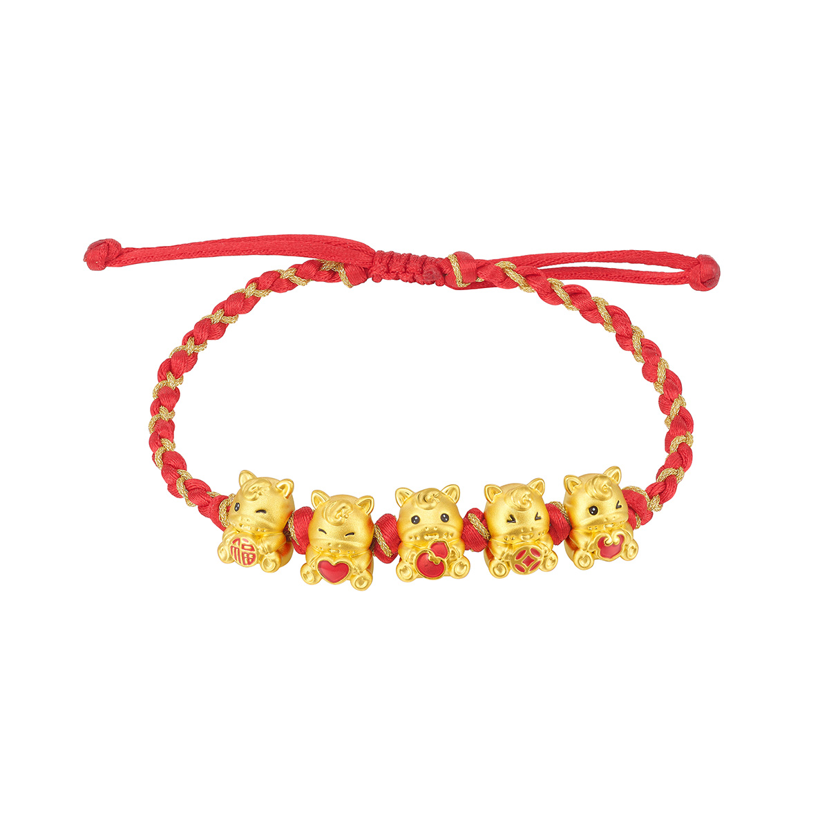 六福珠寶黃金串飾 - "萌馬送福"999足金鎏彩串飾連手繩