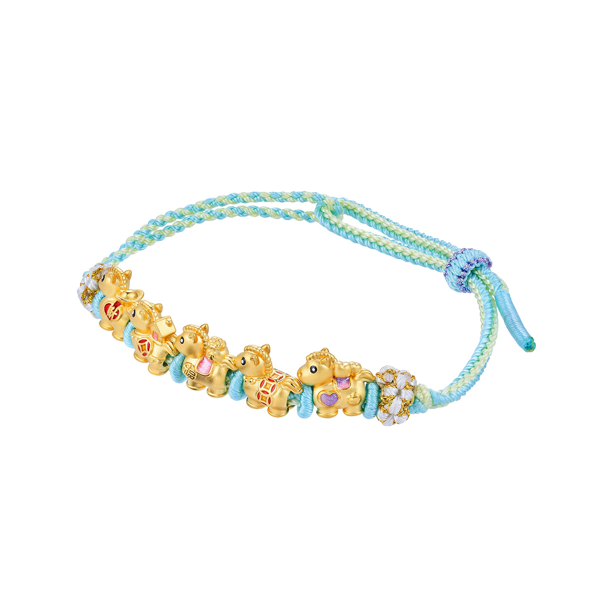 六福珠寶黃金串飾 - "馬上就有"999足金串飾連手繩