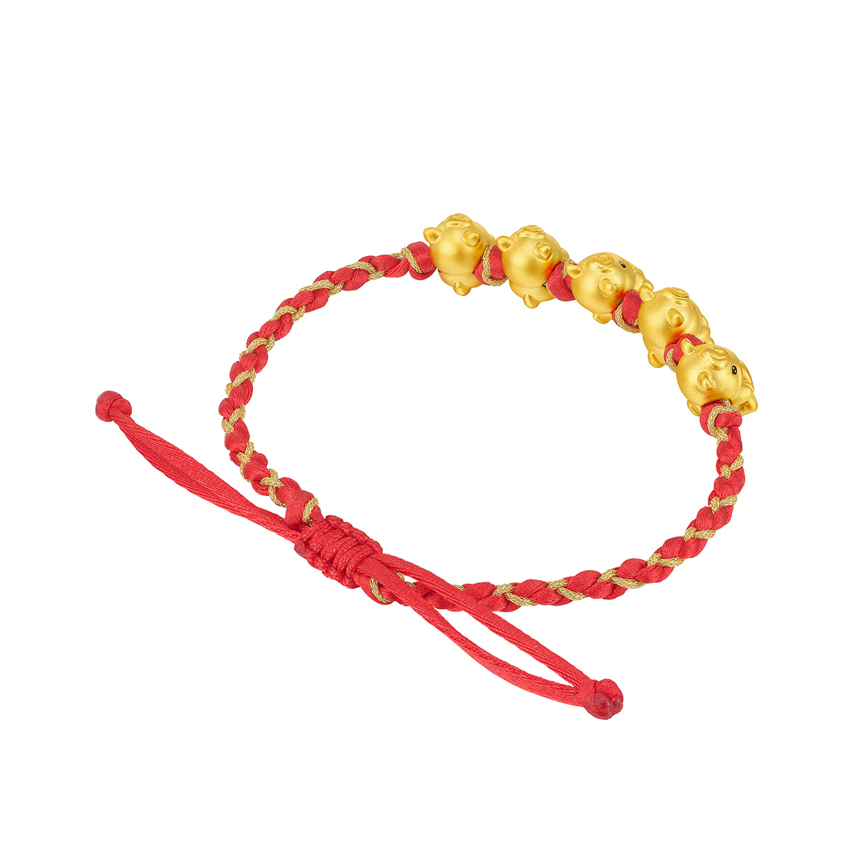 六福珠寶黃金串飾 - "萌馬送福"999足金鎏彩串飾連手繩