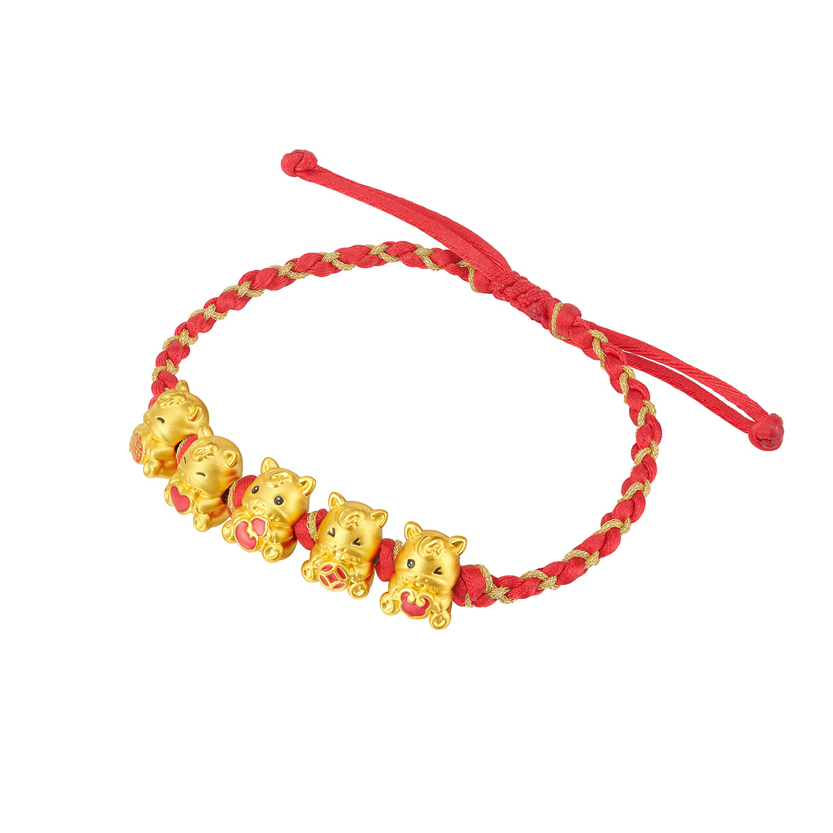 六福珠寶黃金串飾 - "萌馬送福"999足金鎏彩串飾連手繩