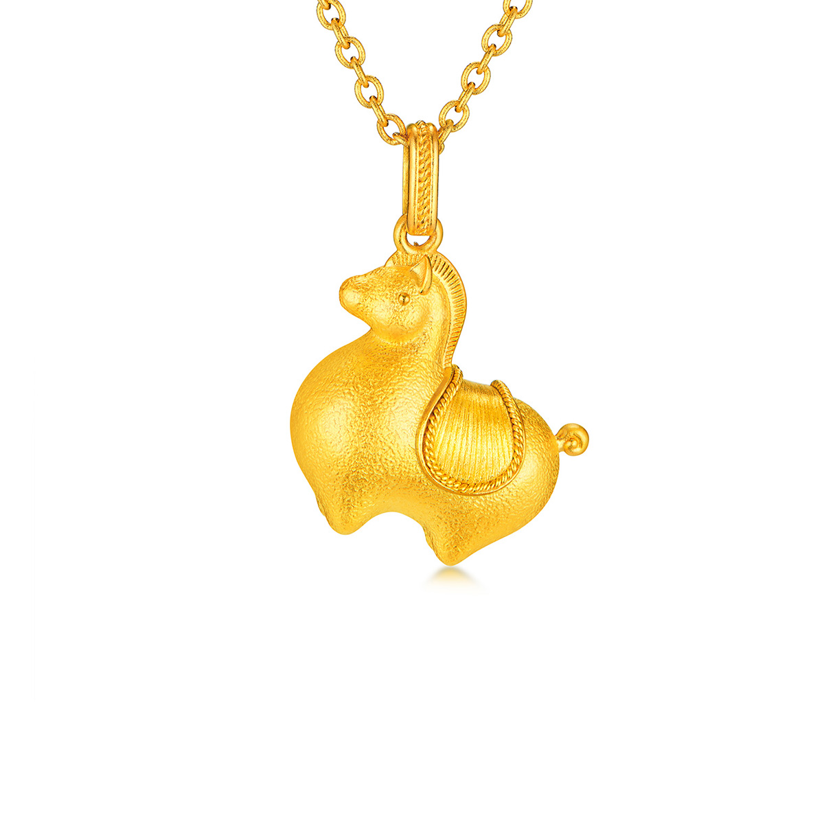 六福珠寶黃金頸鏈 - "墩墩馬"999.9黃金頸鏈(素金版)