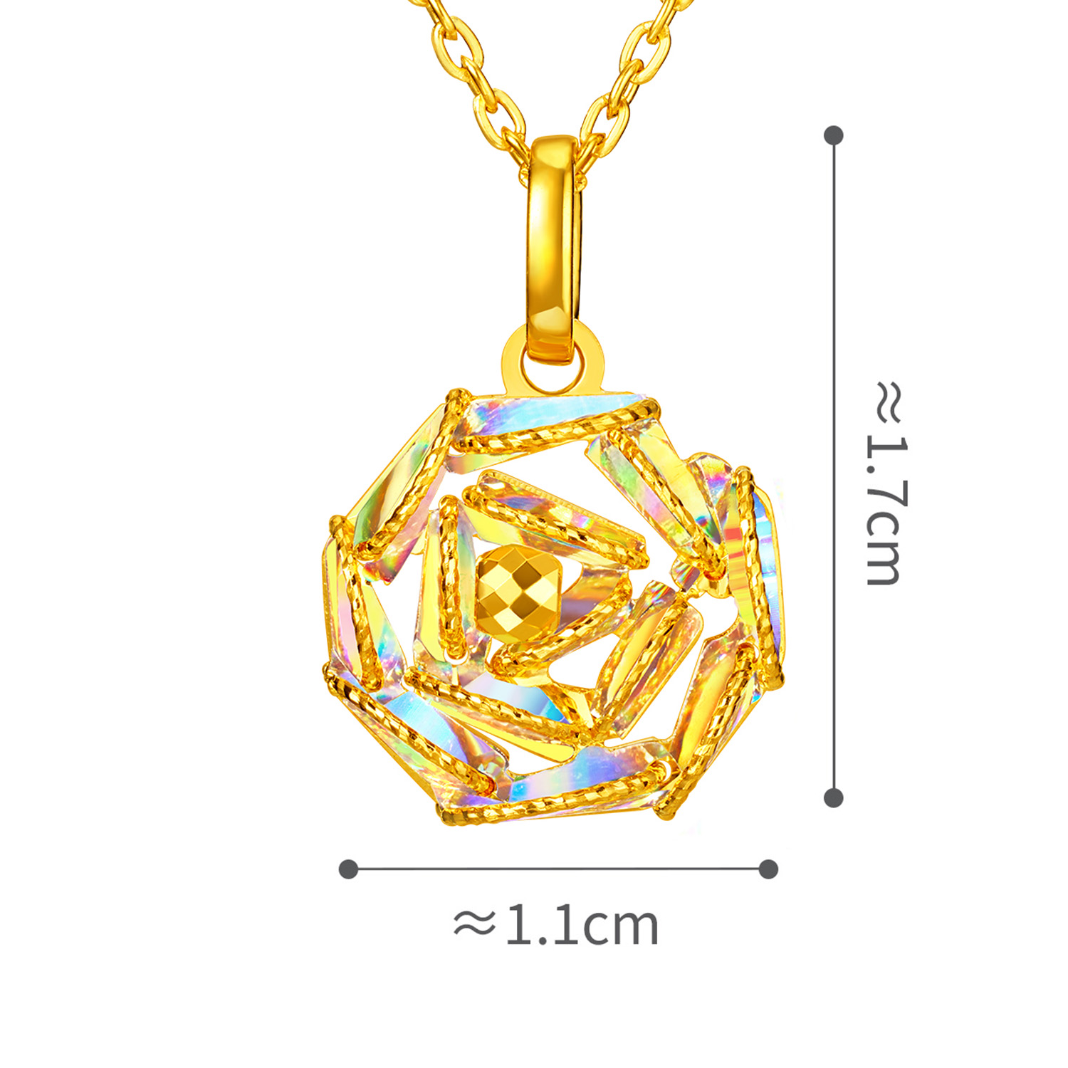 六福珠寶黃金吊墜 - “冰‧鑽玫瑰”999足金吊墜