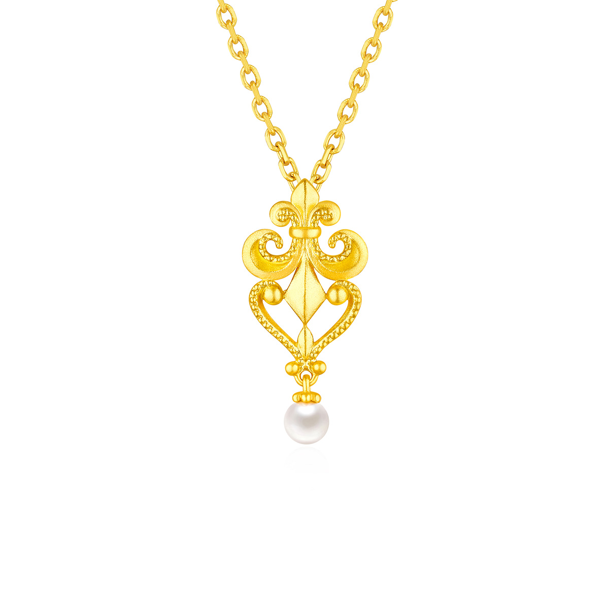 六福珠寶黃金頸鏈 - "鳶尾花"999足金珍珠頸鏈