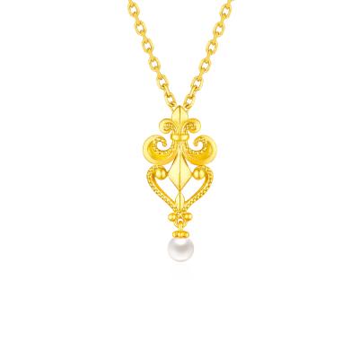 六福珠寶黃金頸鏈 - "鳶尾花"999足金珍珠頸鏈