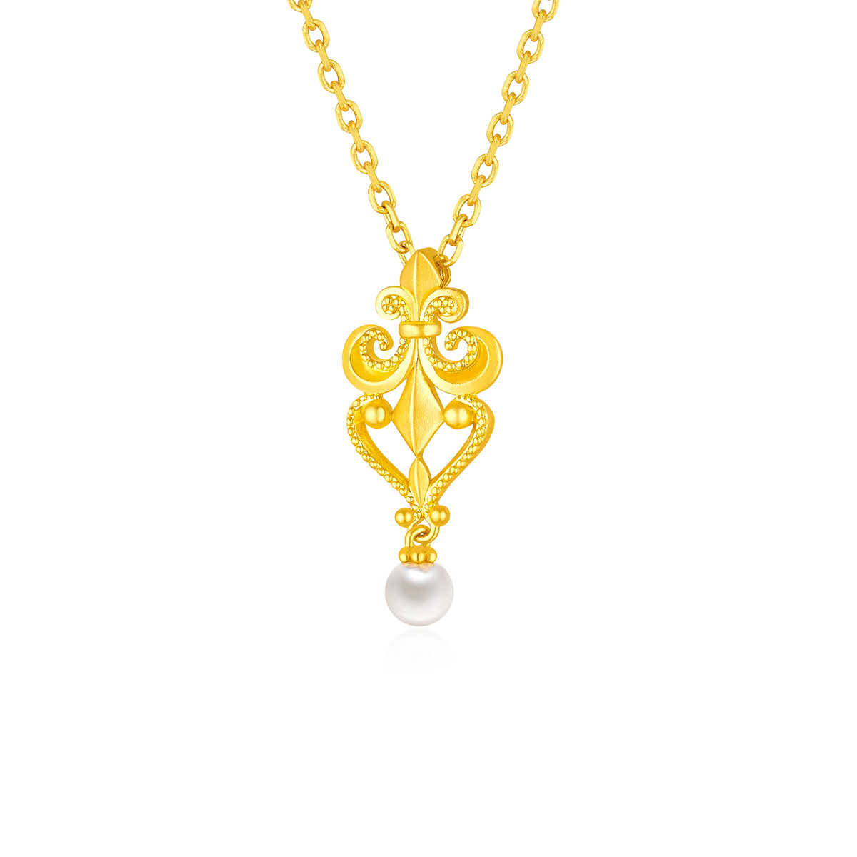 六福珠寶黃金頸鏈 - "鳶尾花"999足金珍珠頸鏈