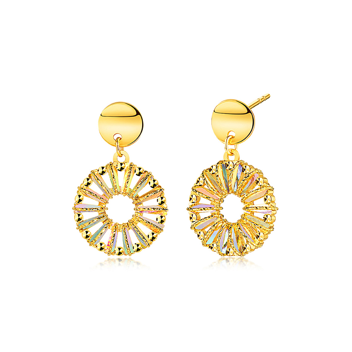 六福珠寶黃金耳環 - “冰‧鑽太陽”999足金耳環