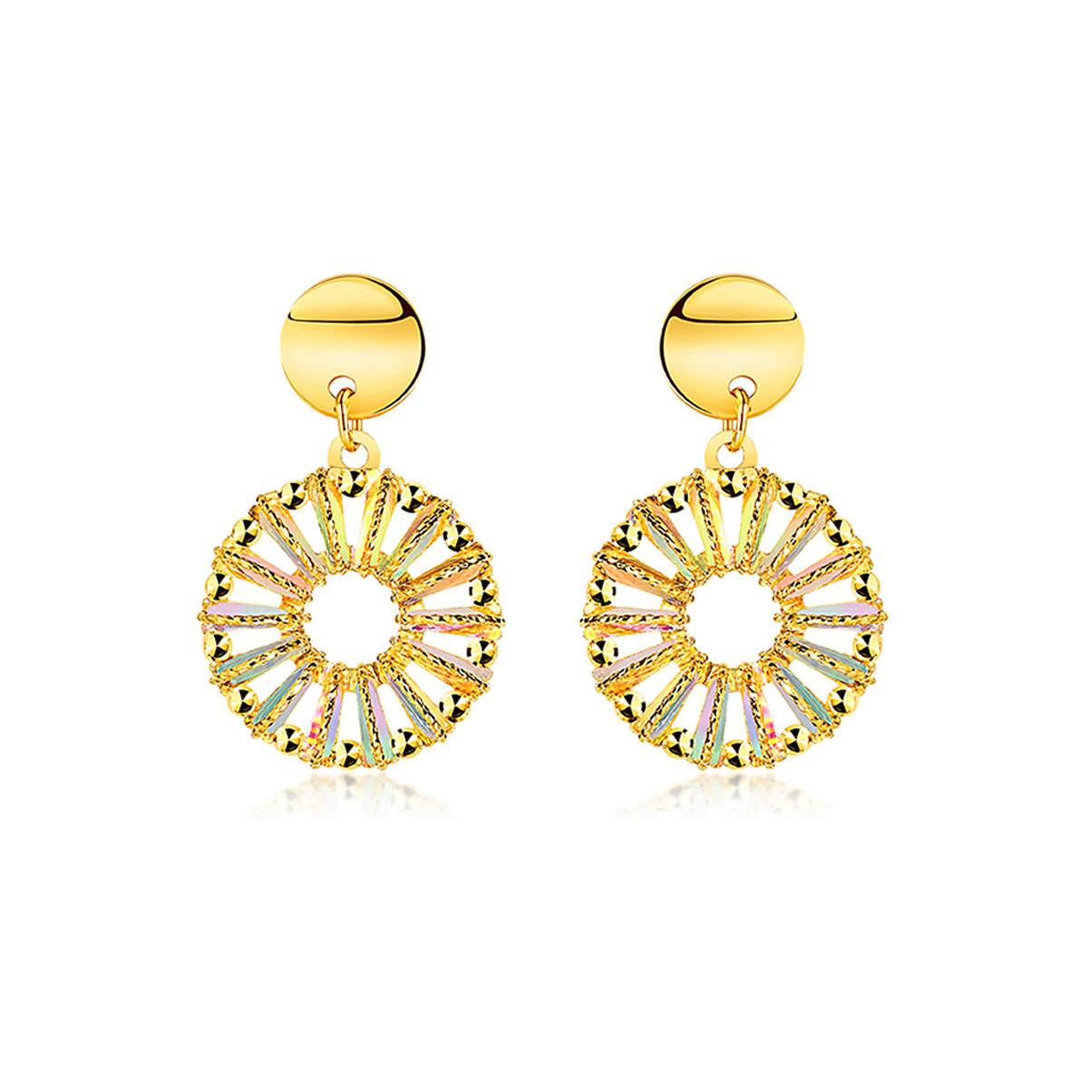 $t('六福珠寶')黃金耳環 - “冰‧鑽太陽”999足金耳環