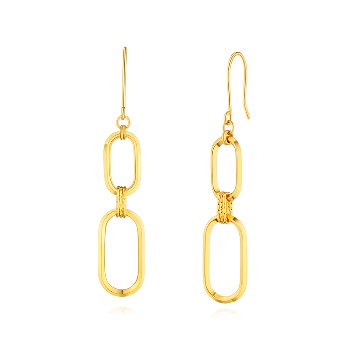 六福珠寶黃金耳環 - "簡夏"兩環相扣造型990黃金耳環