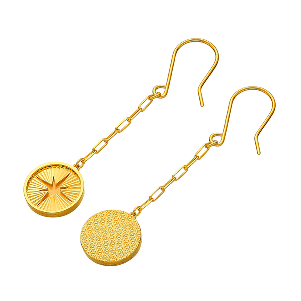 六福珠宝黄金耳环 - "八芒星光"990黄金耳环