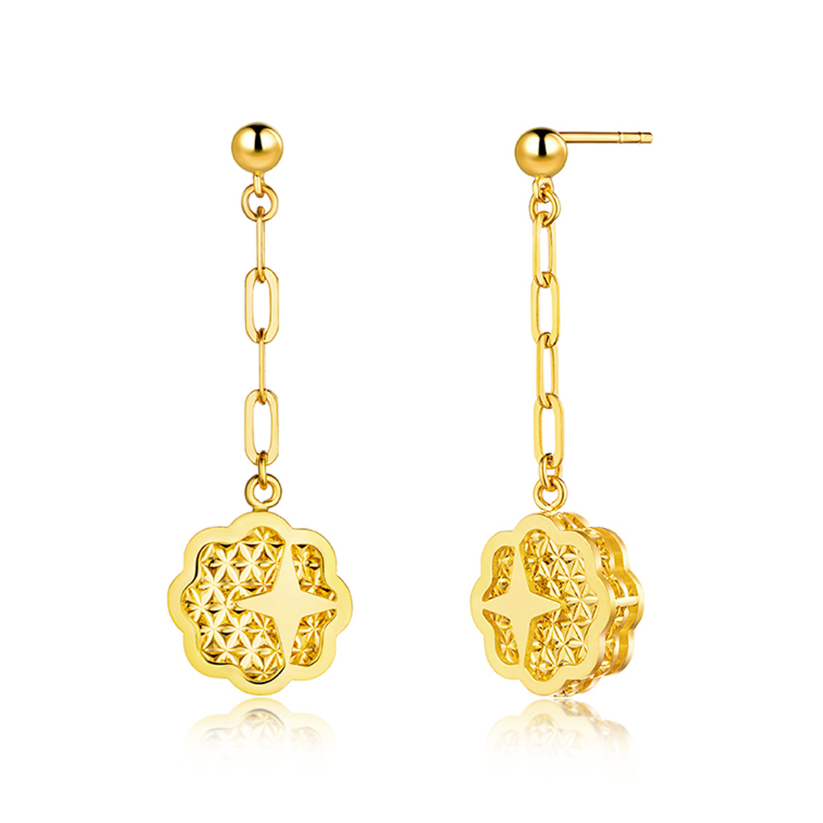 六福珠寶黃金耳環 - "星月守護"花朵990黃金耳環