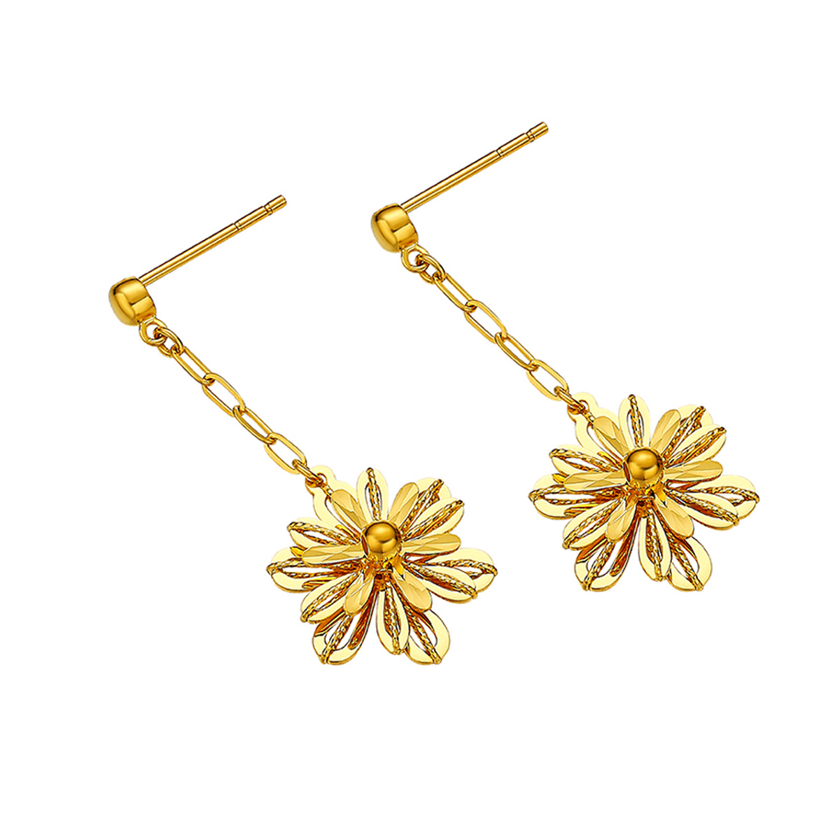 六福珠寶黃金耳環 - "戀花"花瓣形990黃金耳環