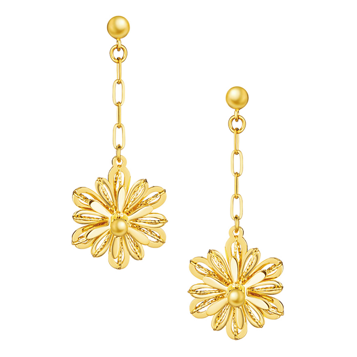 六福珠寶黃金耳環 - "戀花"花瓣形990黃金耳環