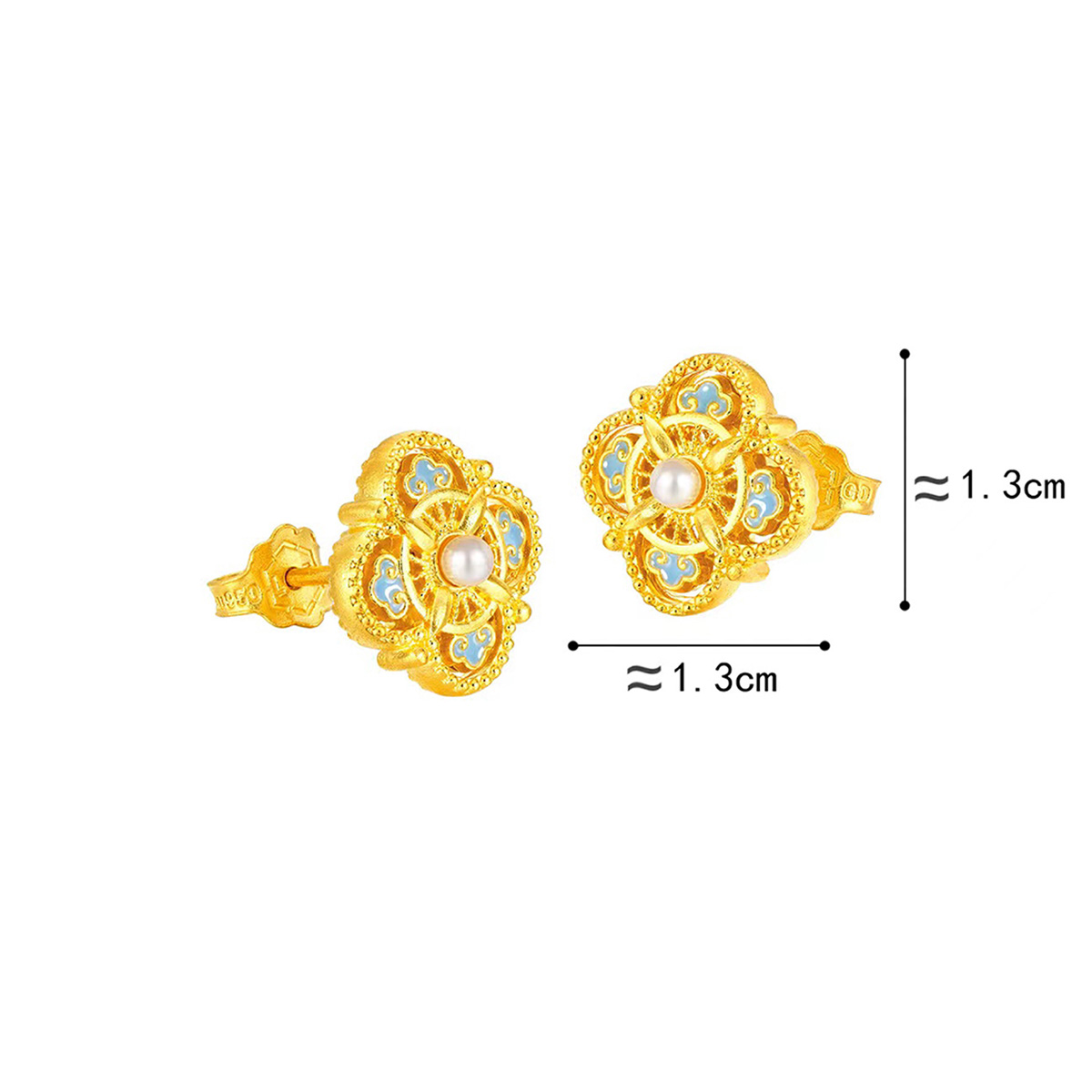 六福珠寶黃金耳環 - "祥和宋韵"999.9黃金珍珠耳環