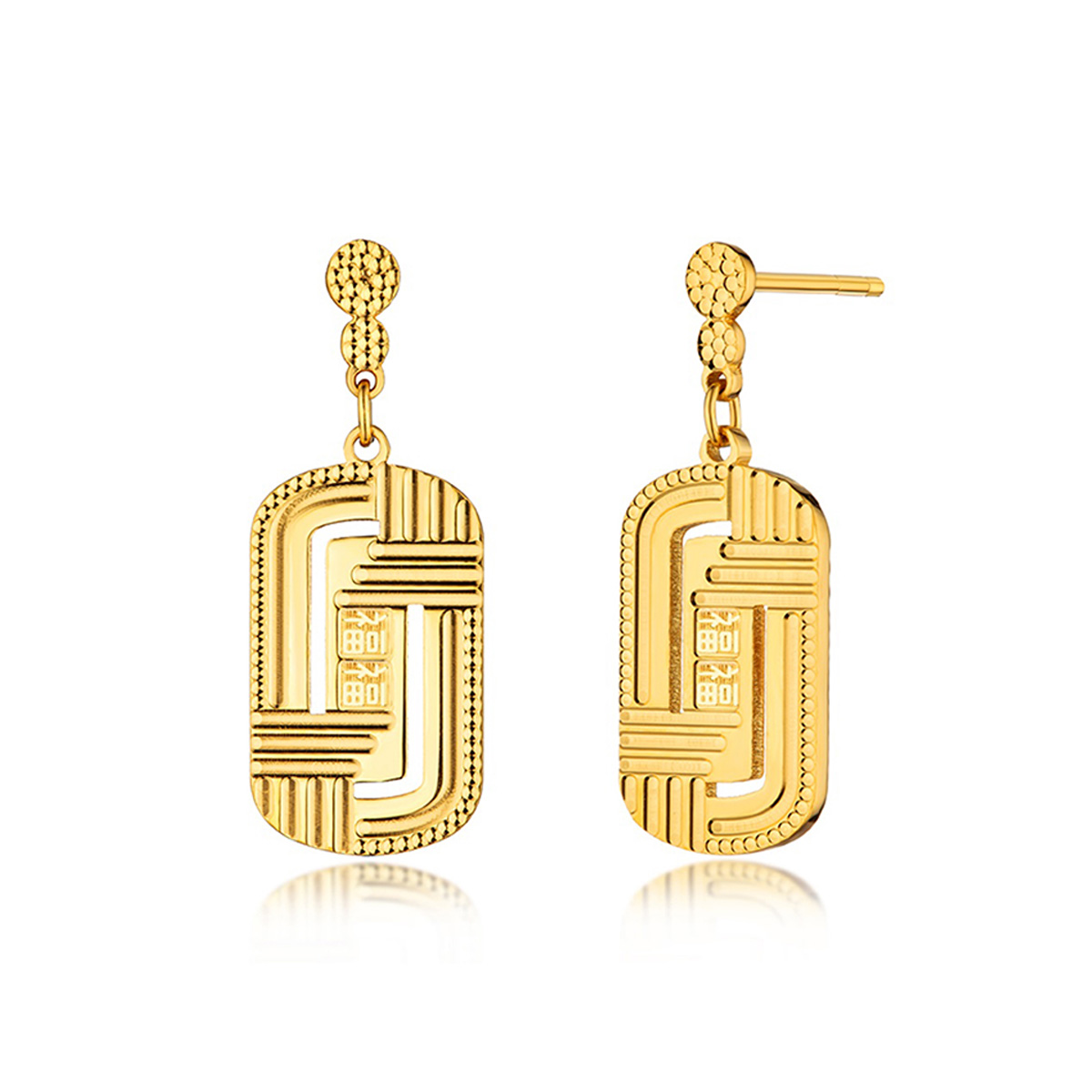 六福珠寶黃金耳環 - "福慧雙修"990黃金耳環