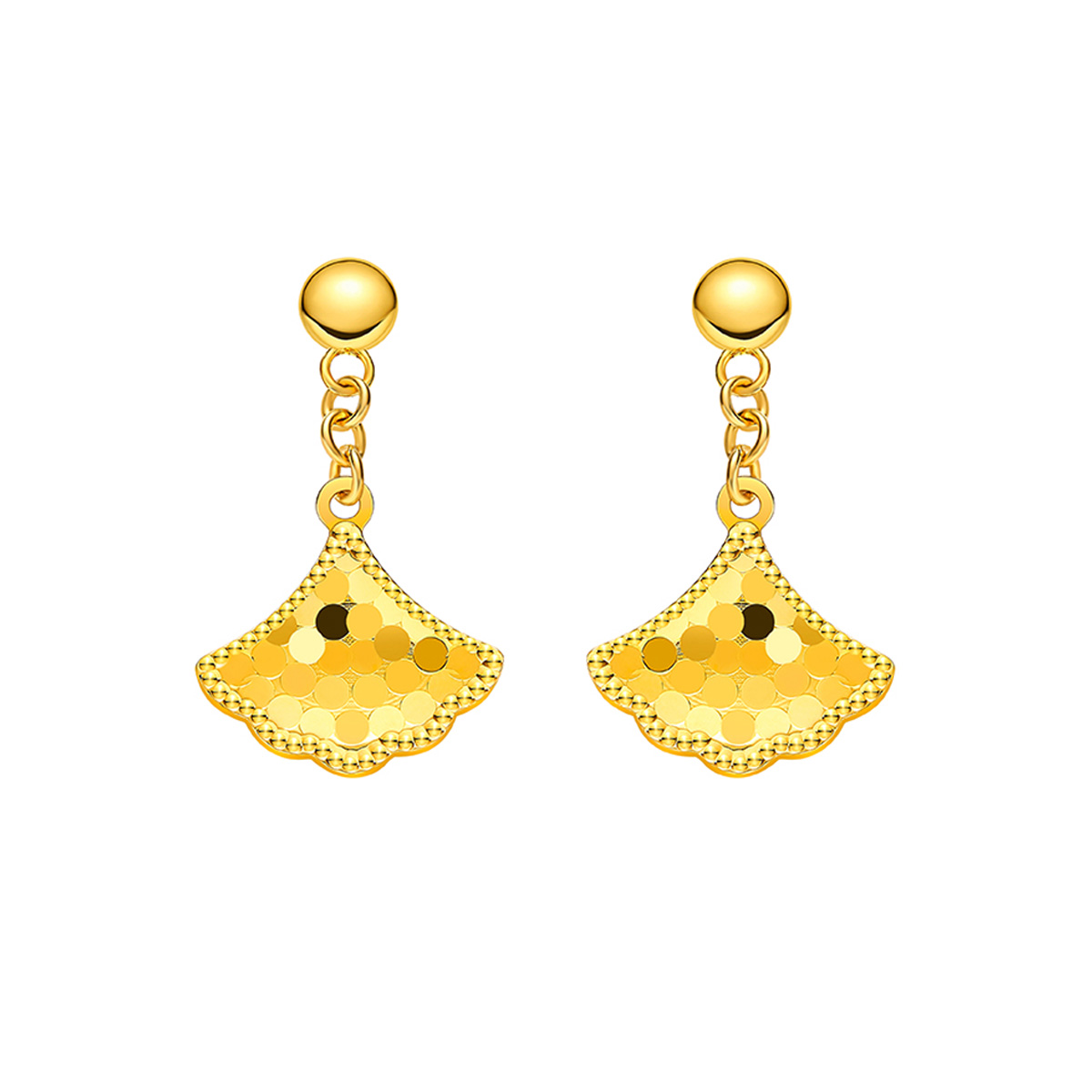 六福珠寶黃金耳環 - "幸福感應"銀杏葉形990黃金耳環