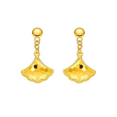 六福珠寶黃金耳環 - "幸福感應"銀杏葉形990黃金耳環