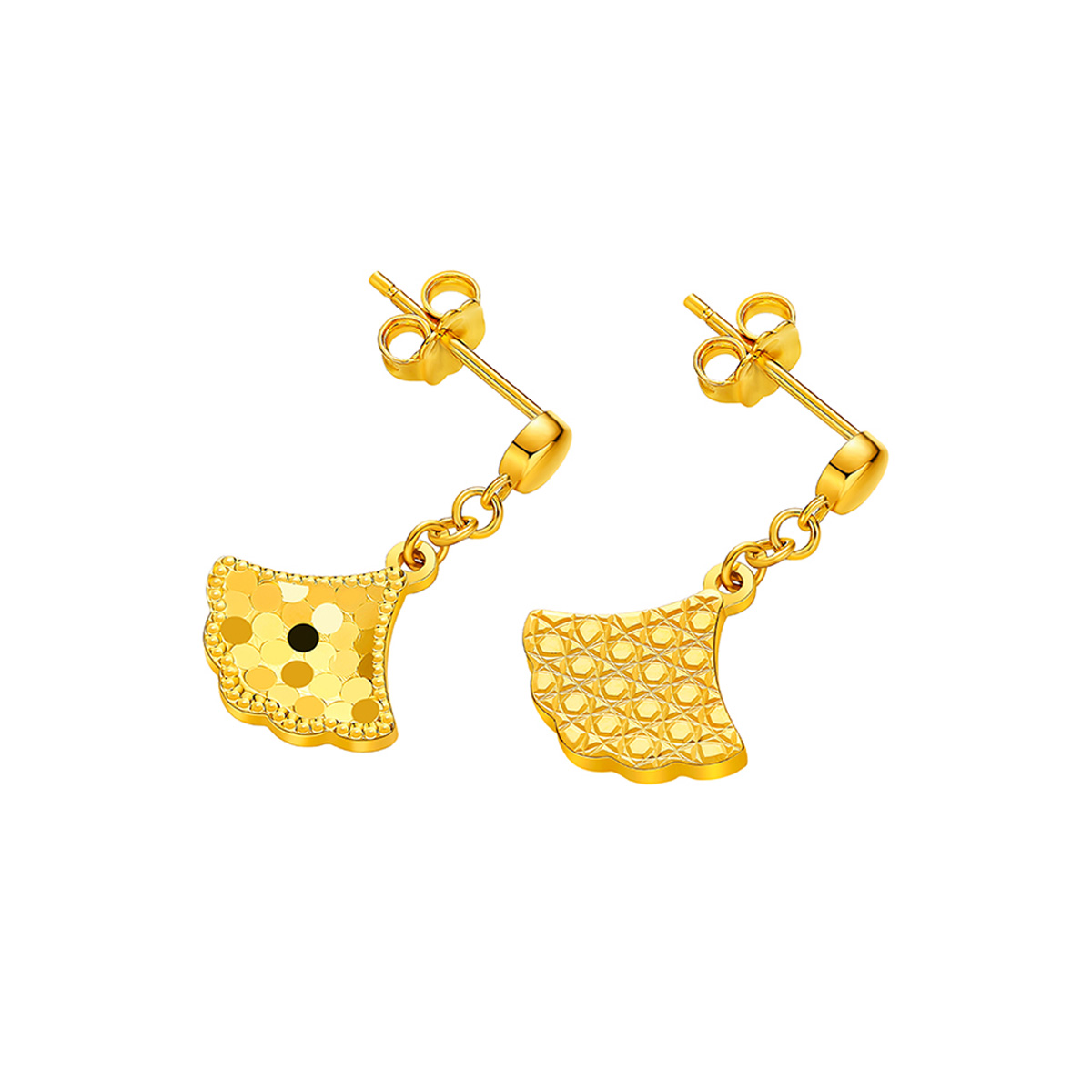 六福珠寶黃金耳環 - "幸福感應"銀杏葉形990黃金耳環