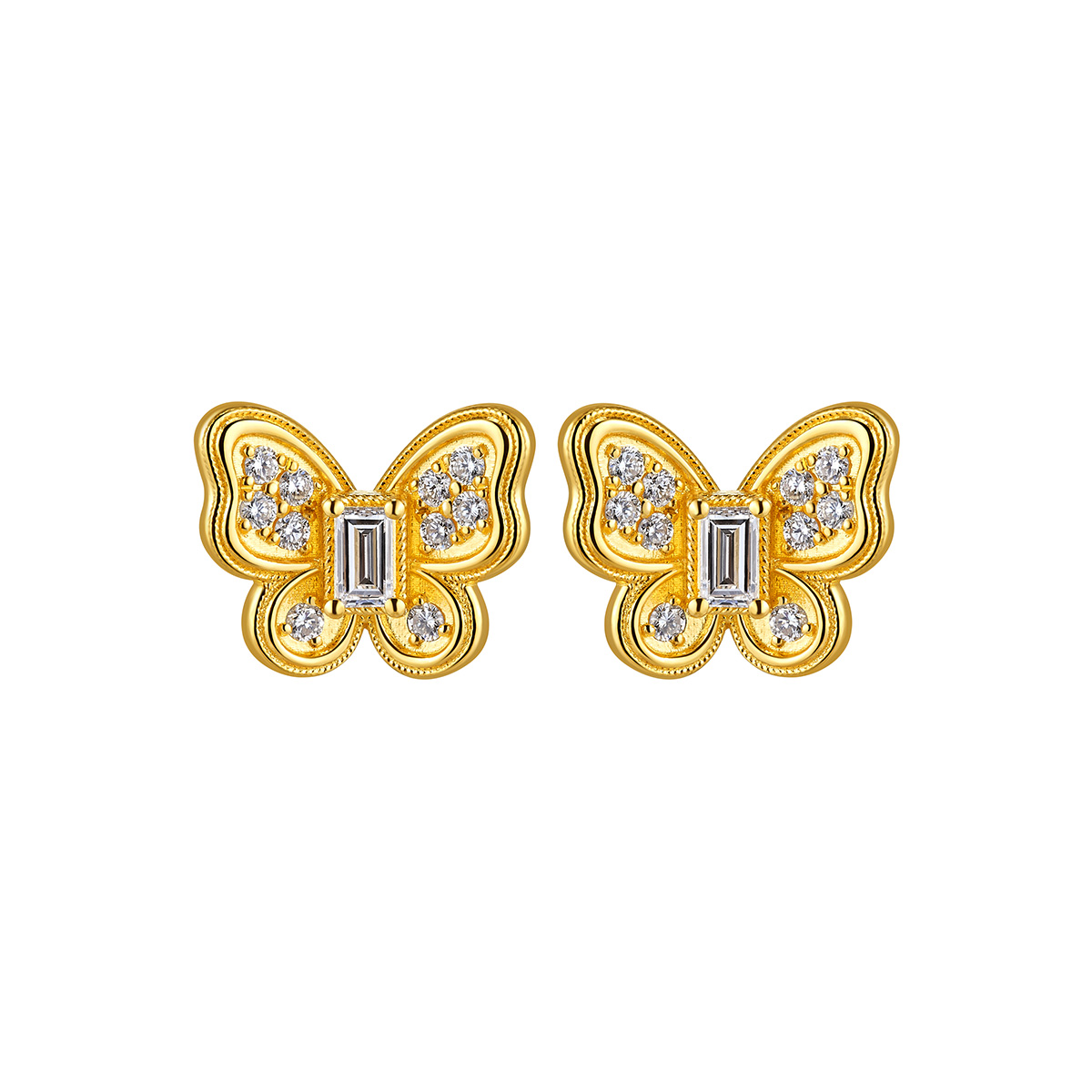 $t('六福珠寶')黃金耳環 - "綺夢花園"999足金鑽石蝴蝶耳環