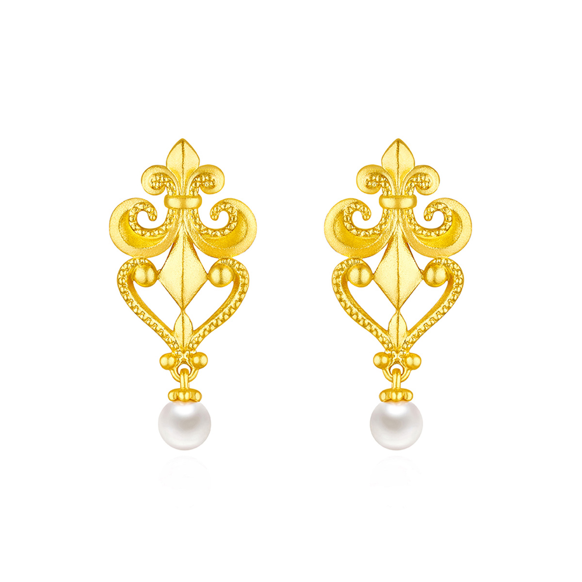 六福珠寶黃金耳環 - "鳶尾花"999足金珍珠耳環