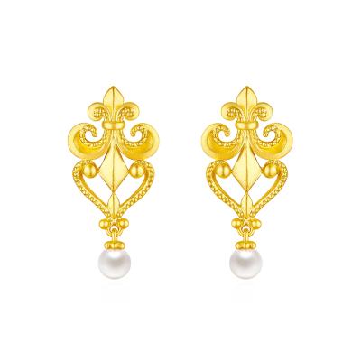六福珠寶黃金耳環 - "鳶尾花"999足金珍珠耳環