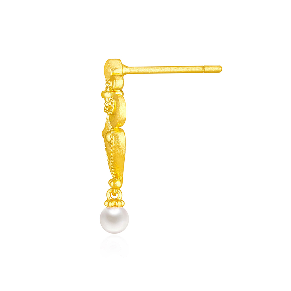 六福珠寶黃金耳環 - "鳶尾花"999足金珍珠耳環