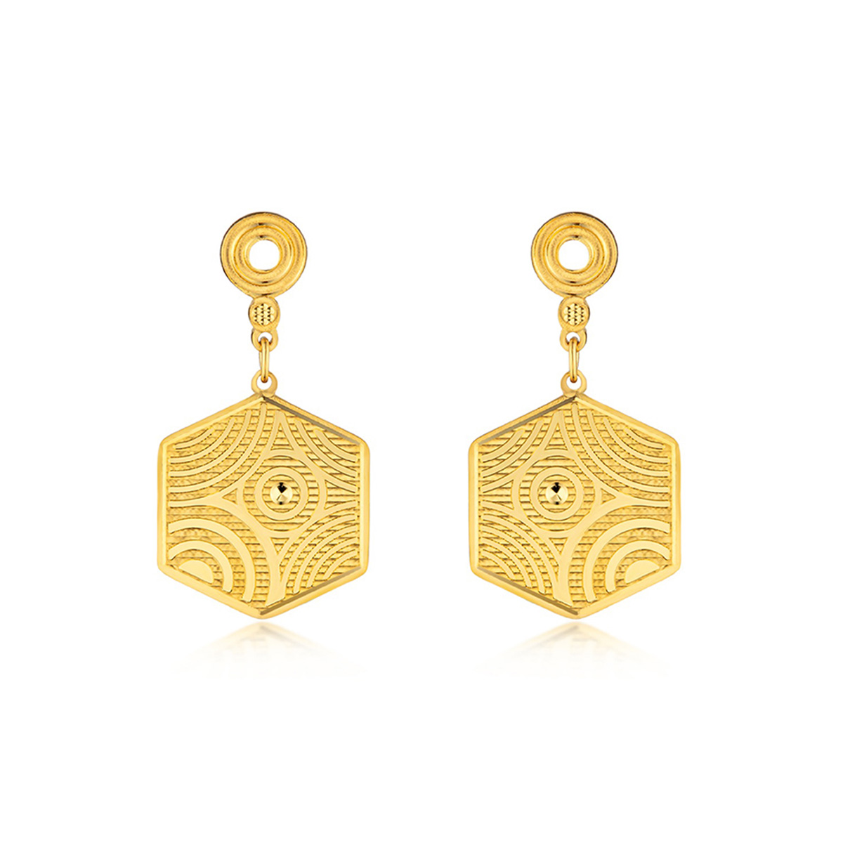 六福珠寶黃金耳環 - "雨落祥紋"990黃金耳環