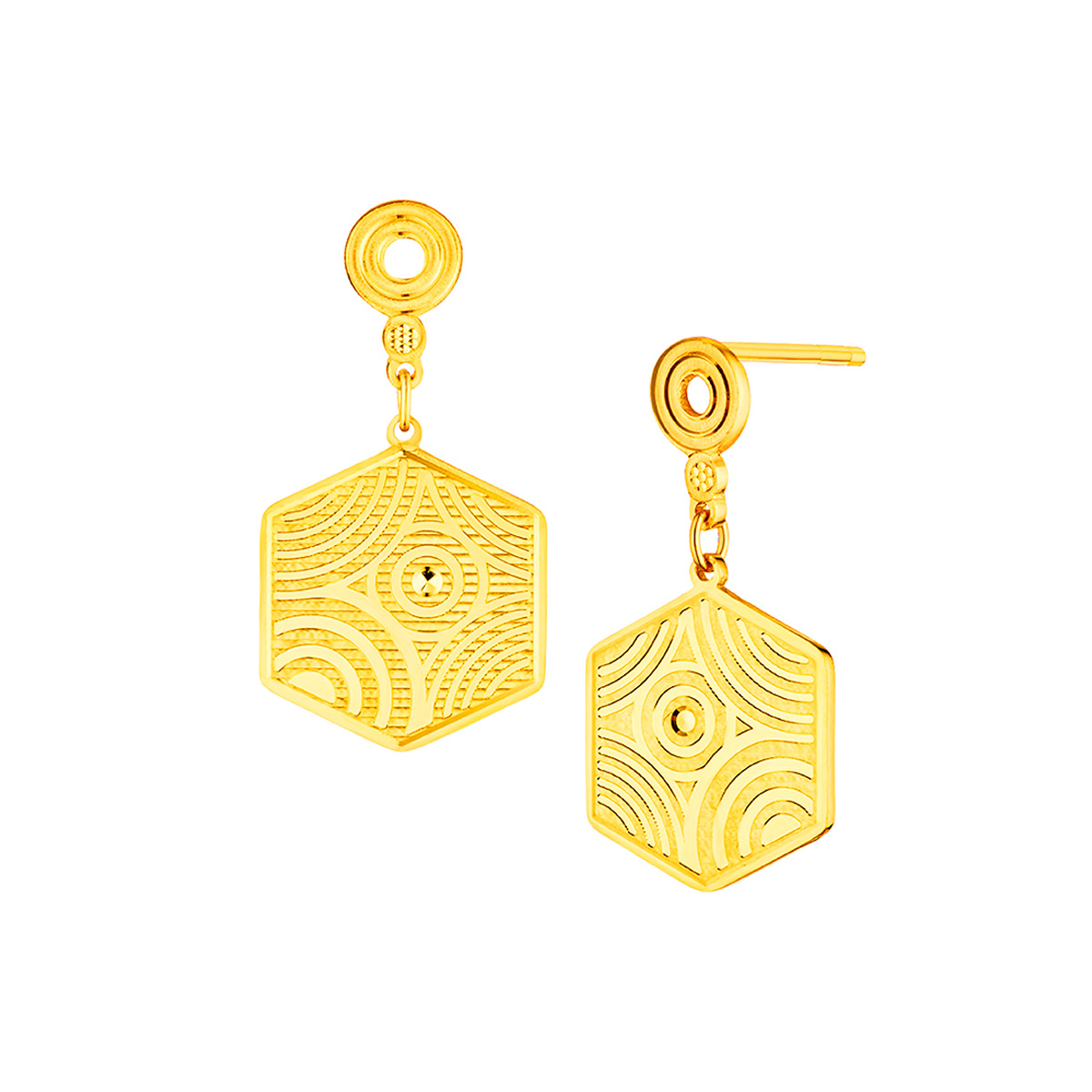 六福珠寶黃金耳環 - "雨落祥紋"990黃金耳環