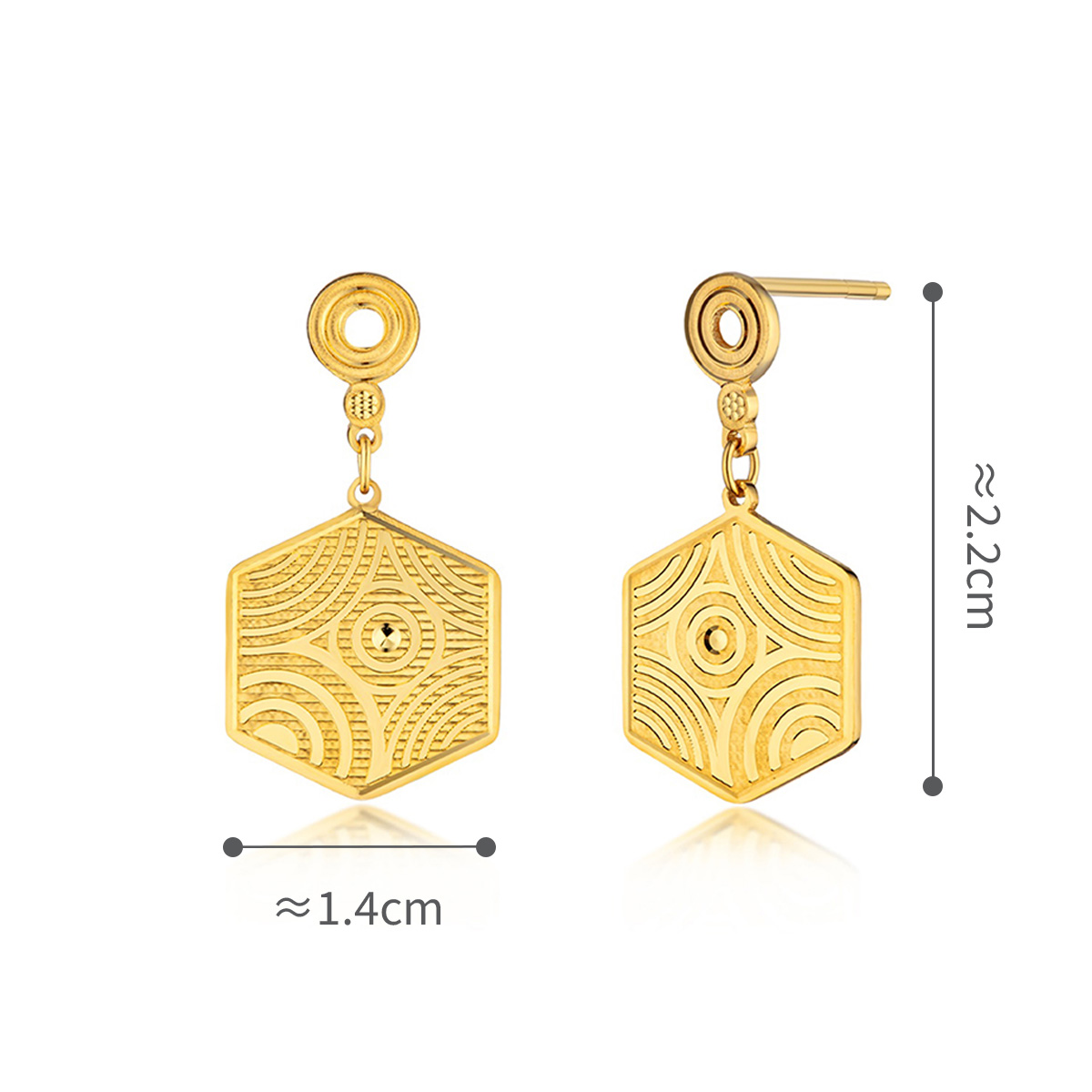 六福珠寶黃金耳環 - "雨落祥紋"990黃金耳環