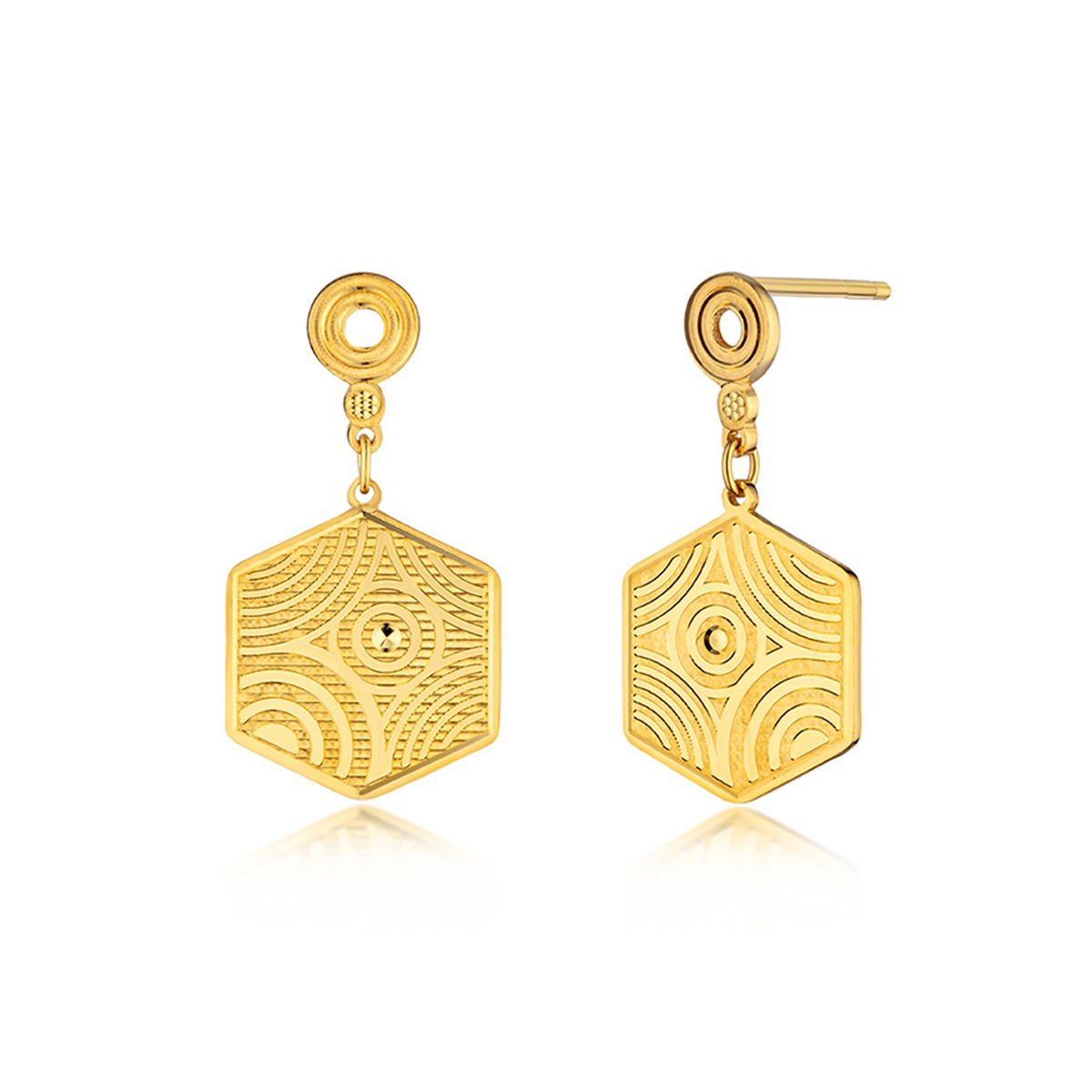 六福珠寶黃金耳環 - "雨落祥紋"990黃金耳環