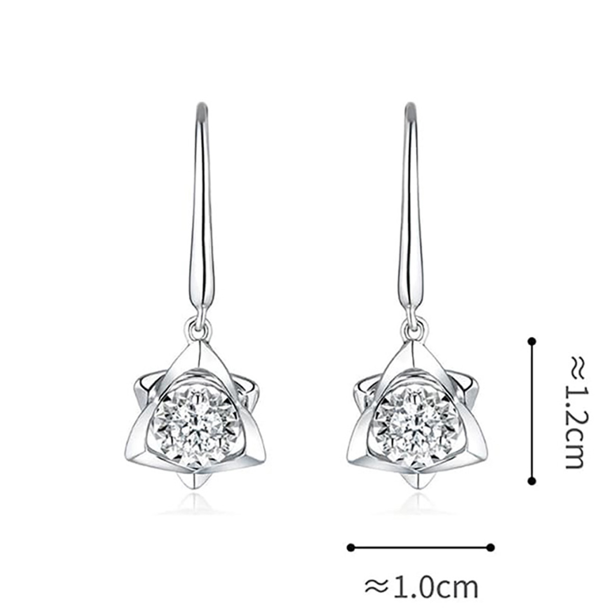 六福珠寶18K金耳環 - 三角星18K金(白色)鑽石耳環(放閃車花工藝)