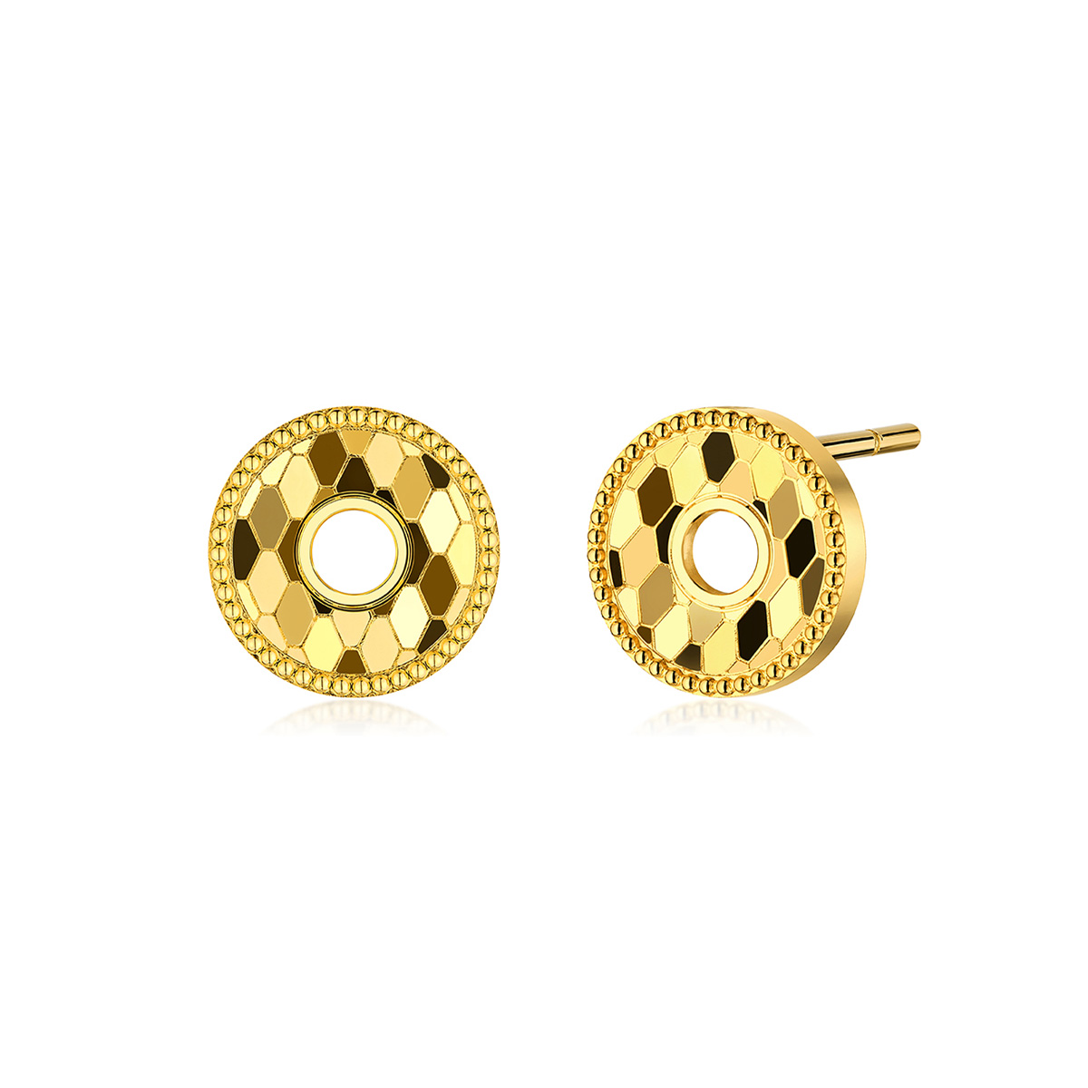 六福珠寶黃金耳環 - “鱗光閃閃”蛇紋平安扣造型999足金耳環