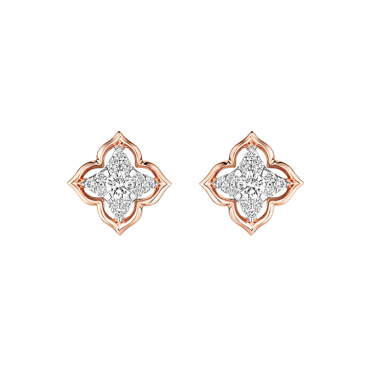 六福珠寶18K金耳環 - "星光璀璨"18K金(分色)鑽石耳環