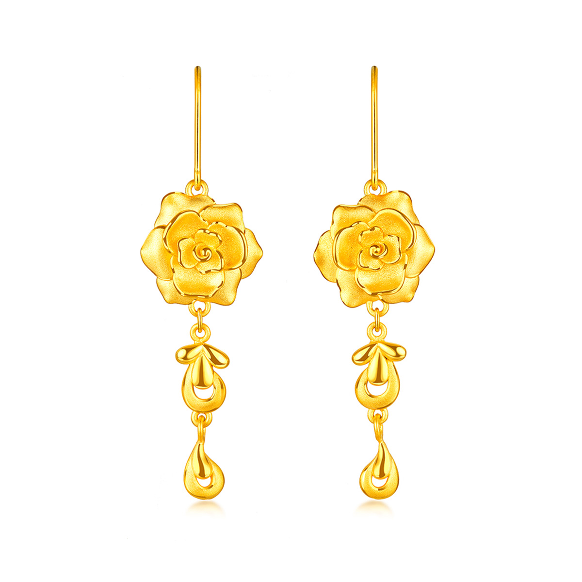 $t('六福珠寶')黃金耳環 - “玫瑰囍禮”999足金耳環