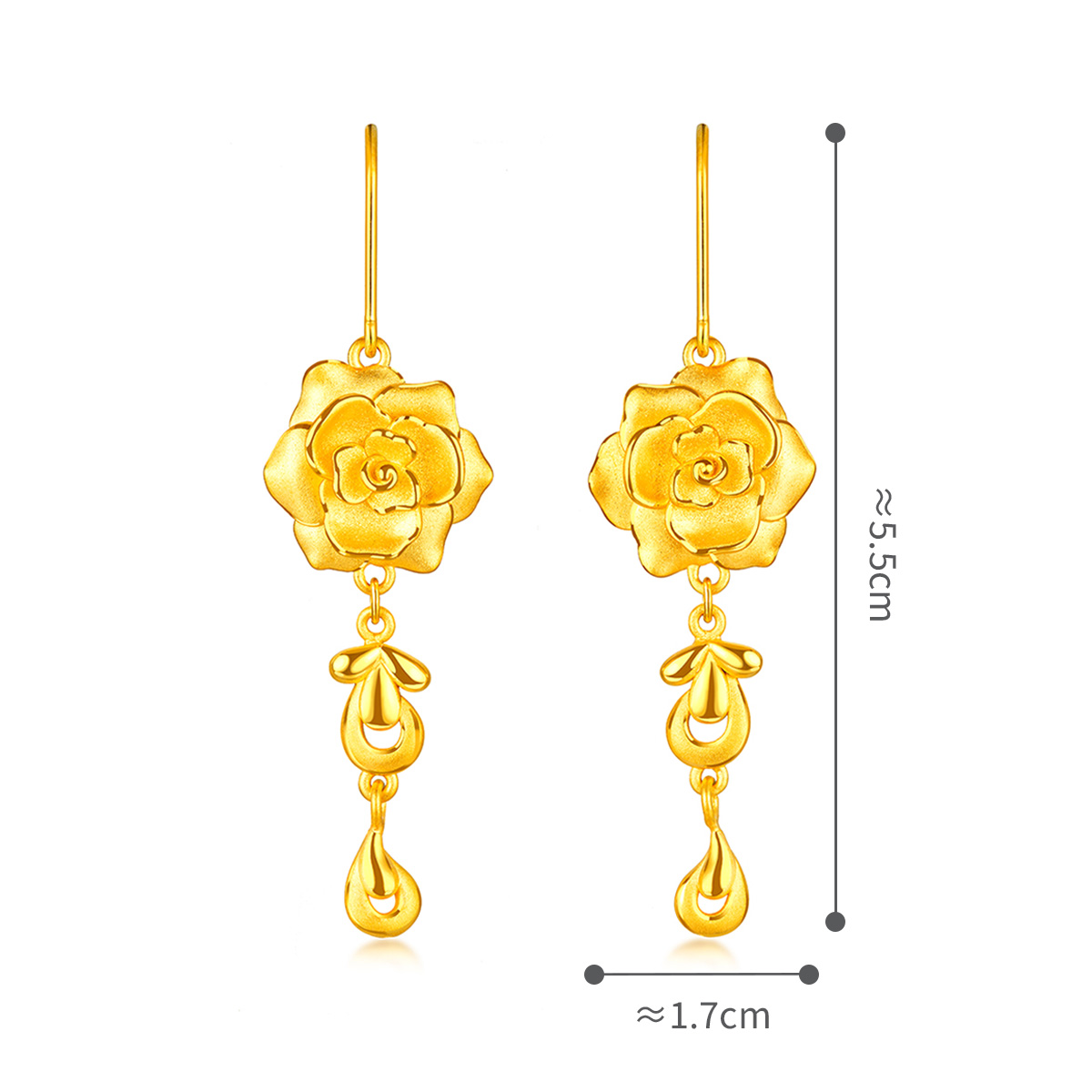 六福珠寶黃金耳環 - “玫瑰囍禮”999足金耳環